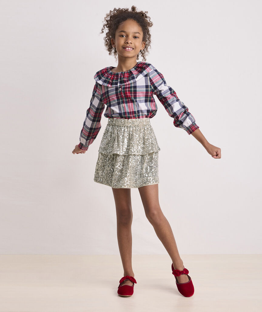 Girls' Poplin Ruffle-Neck Top | vineyard vines