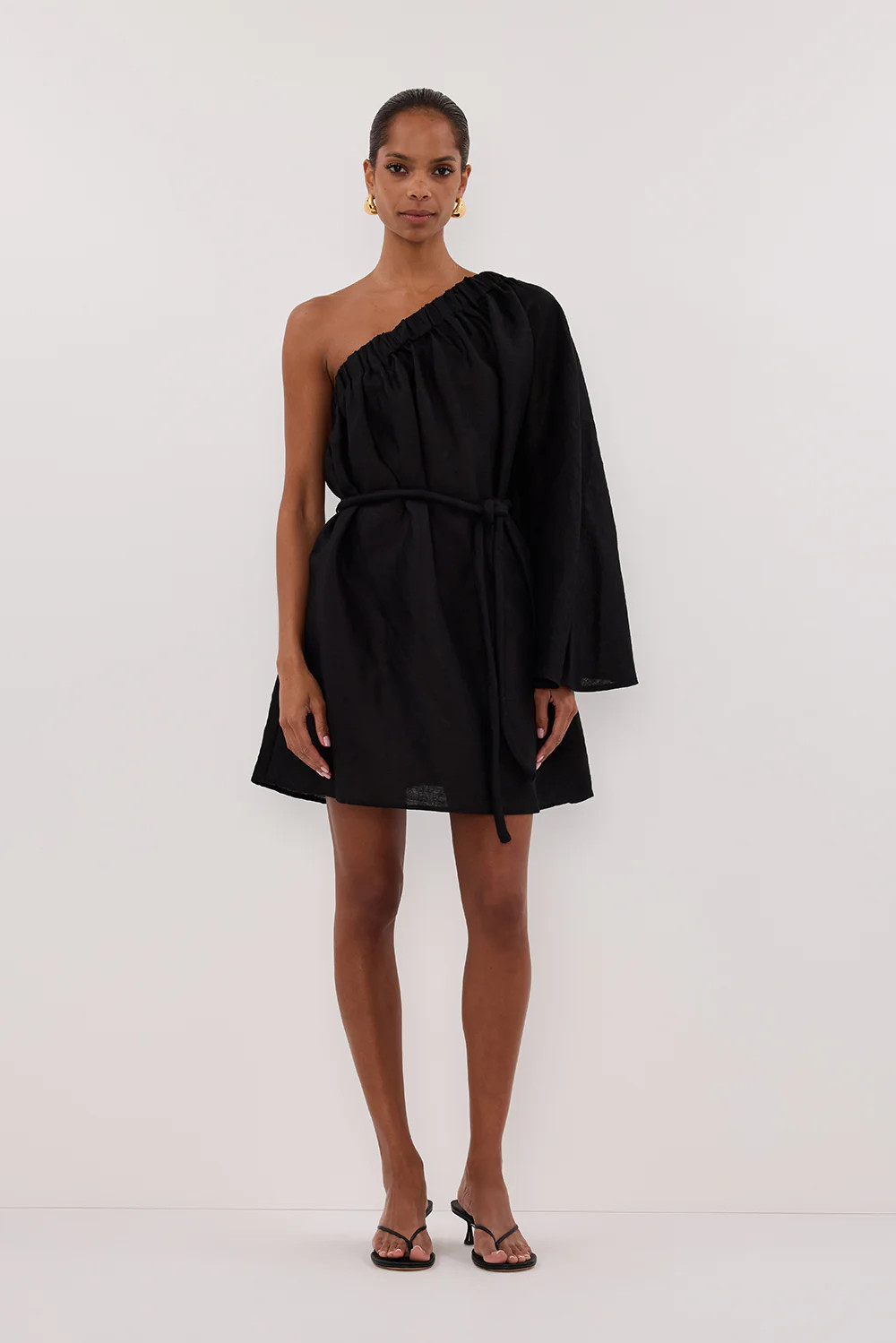 AURELIA BLACK ASYM LINEN MINI DRESS | DISSH