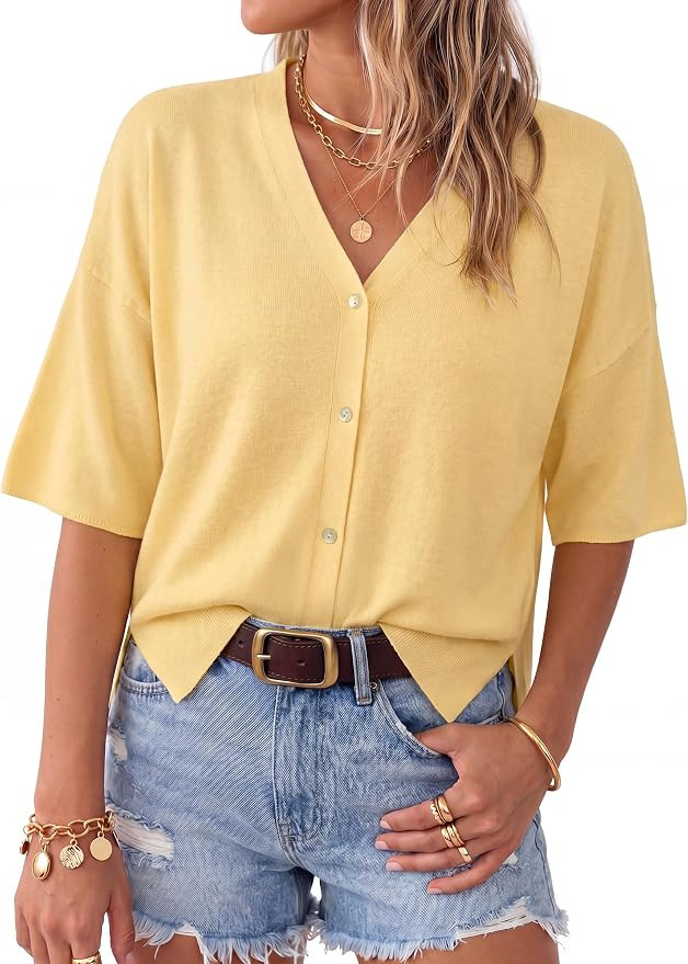 Arach&Cloz Women's Wool Blend Oversized Elbow Sleeve Summer Casual Cardigan | Non-Itchy Breathabl... | Amazon (US)
