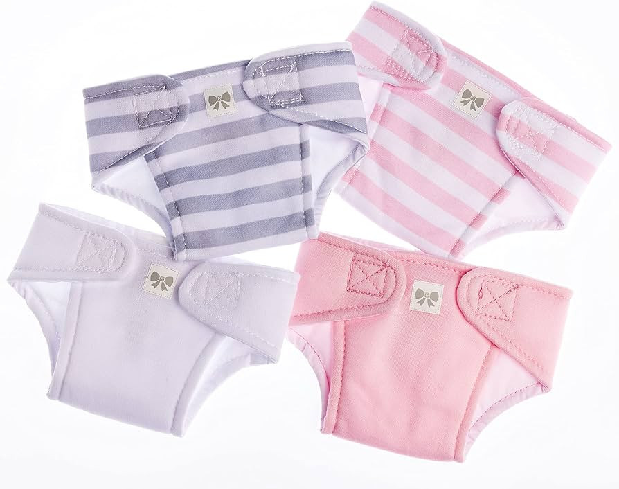 JC Toys Baby Doll Washable and Reusable Eco Diapers 4 Pack Fits Dolls 14 to 18 inch in Blue/White... | Amazon (US)