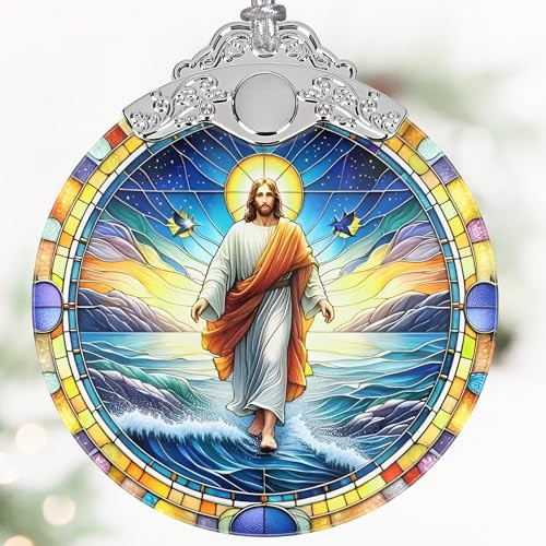 Jesus Christmas Ornaments, 3" Stained Glass Christmas Decor, Christmas Tree Ornaments, Christmas Tree Decorations, Gift for Religious Believers, Perfect for Holiday Party, Window, Tree, Home Decor | Amazon (US)