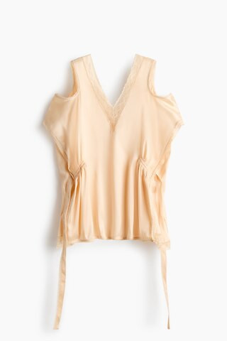 H & M - Lace Trim Satin Top - Light Beige | H&M (AU)