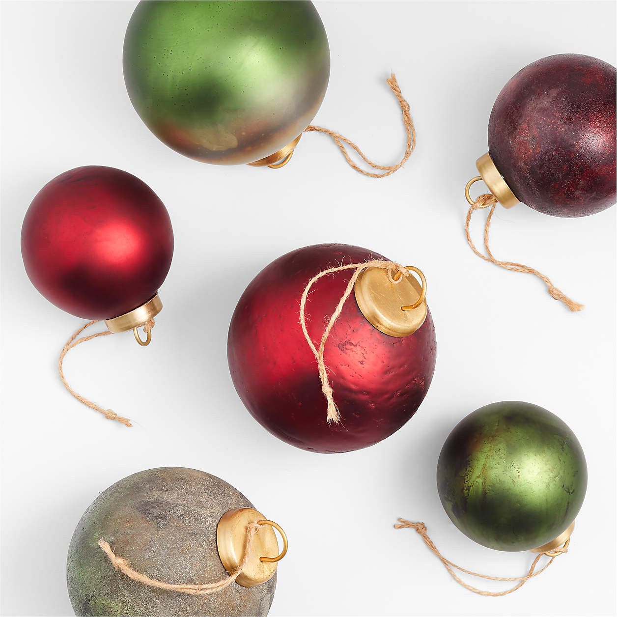 Textured Red and Green Glass Ball Christmas Tree Ornaments, Set of 6 + Reviews | Crate & Barrel | Crate & Barrel