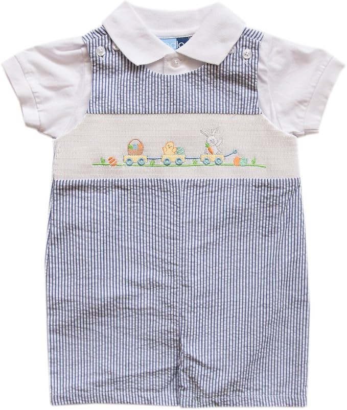 Good Lad Newborn/Infant Boys Two Piece Smocked Shortall Set with Bunny Theme | Amazon (US)