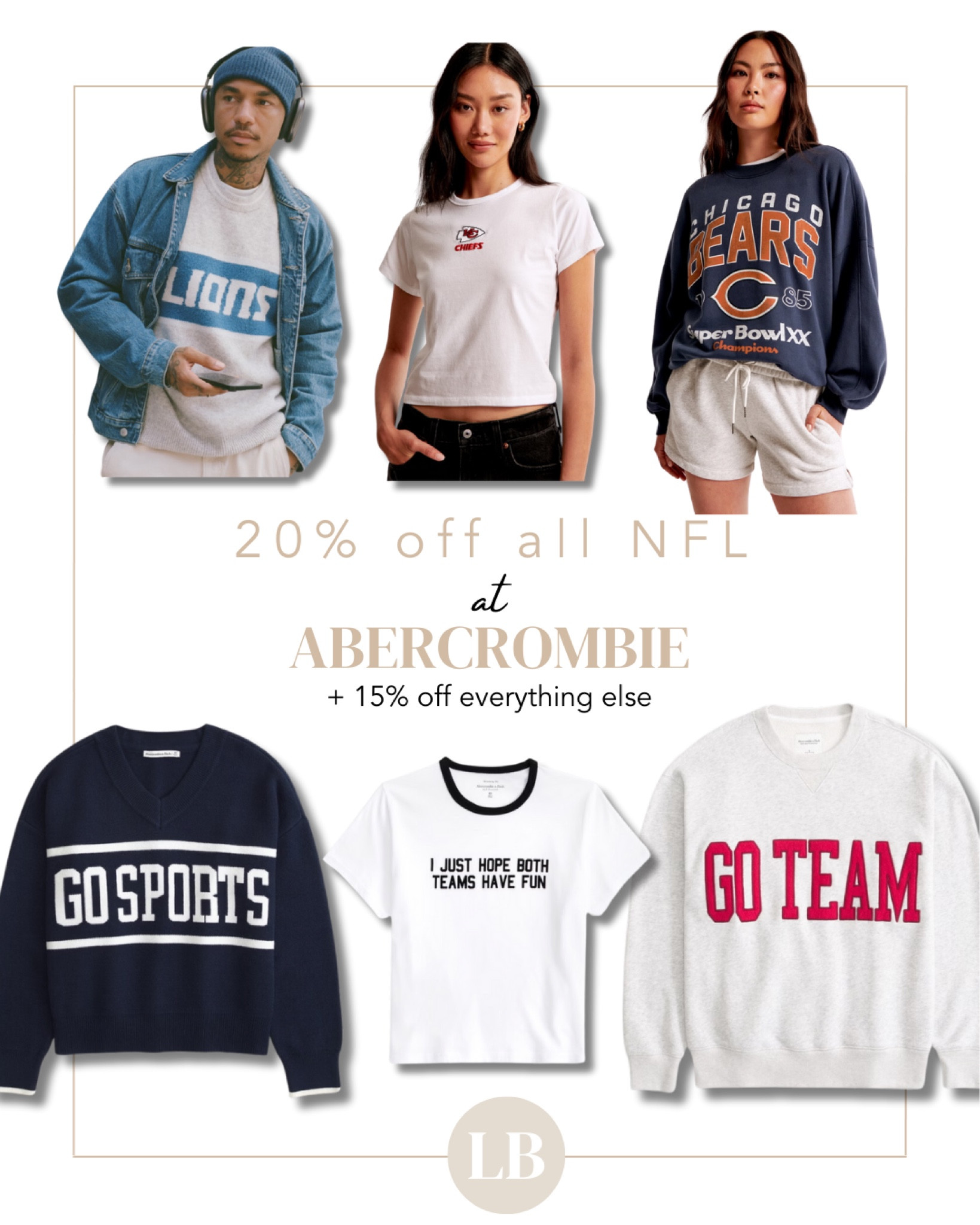 Go Sports! 😀 20% off NFL apparel at Abercrombie, plus 15% off most everything else 

#LTKMens #LTKSaleAlert #LTKSeasonal