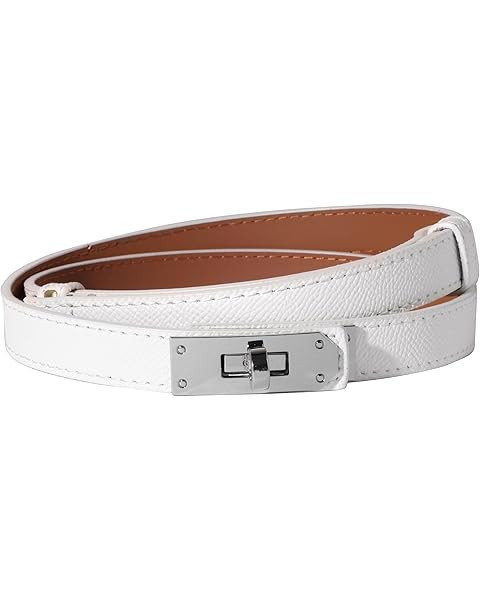 Women's Skinny Leather Belt with Adjustable Silver Turn-Lock Buckle - Ideal for Dresses, Jeans, a... | Amazon (US)
