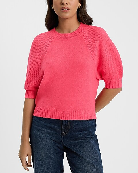 Crew Neck Short Puff Sleeve Sweater | Express