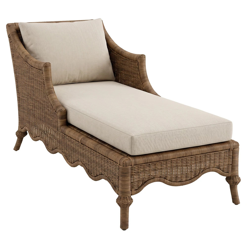 Clara Coastal Beach Brown Rattan Outdoor Chaise Lounge | Kathy Kuo Home