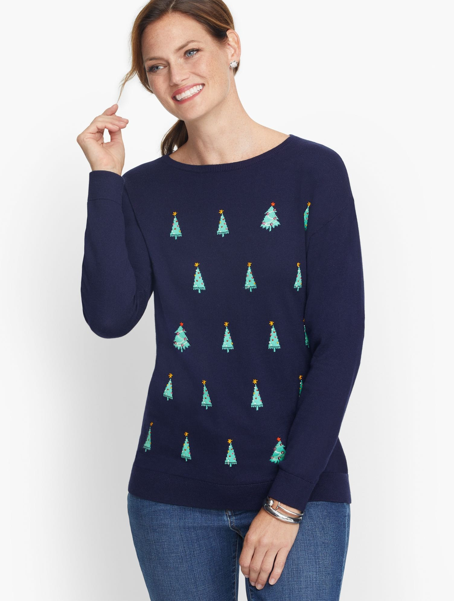 Super soft Holiday Tree Sweater - Indigo - XS Talbots | Talbots