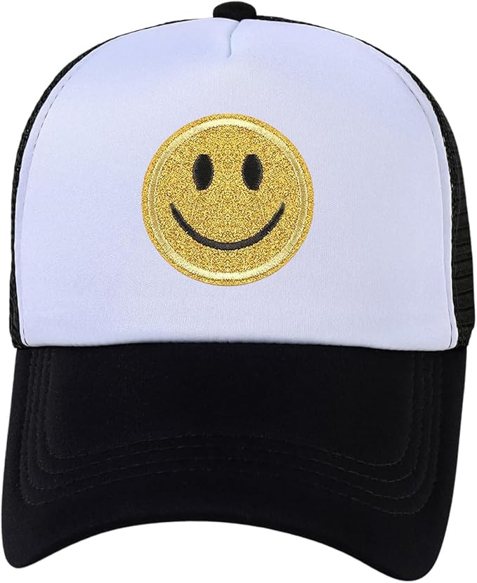 Womens Trucker Hat Mesh Neon Preppy Hats with Sequins Smile Patch Y2K Hat Retro Baseball Cap | Amazon (US)