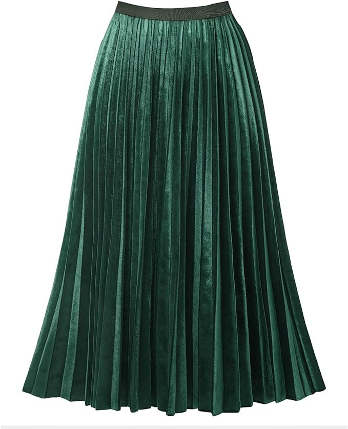 GOOBGS Women's Pleated A-Line High Waist Swing Flare Midi Skirt | Amazon (US)