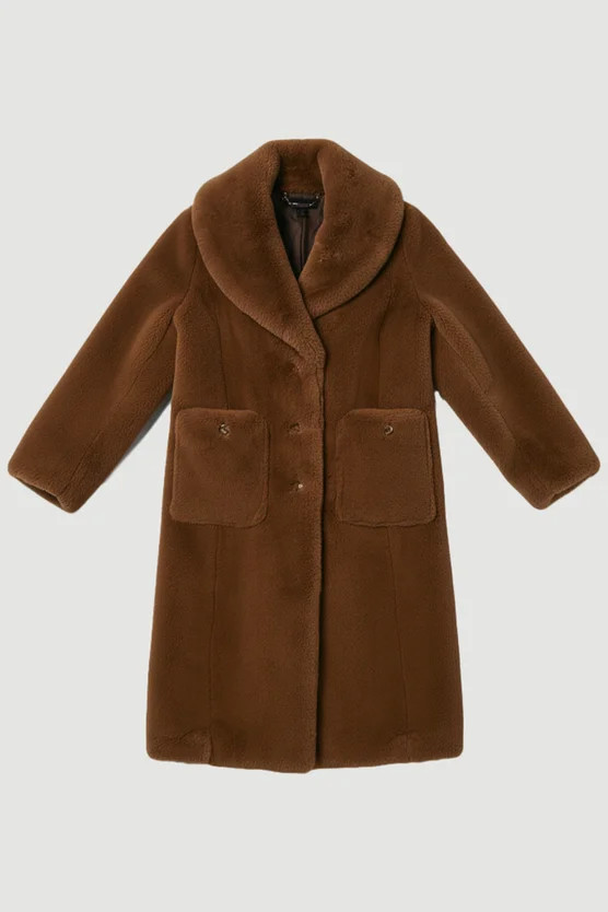 Faux Fur Buttoned Midi Coat | Karen Millen US