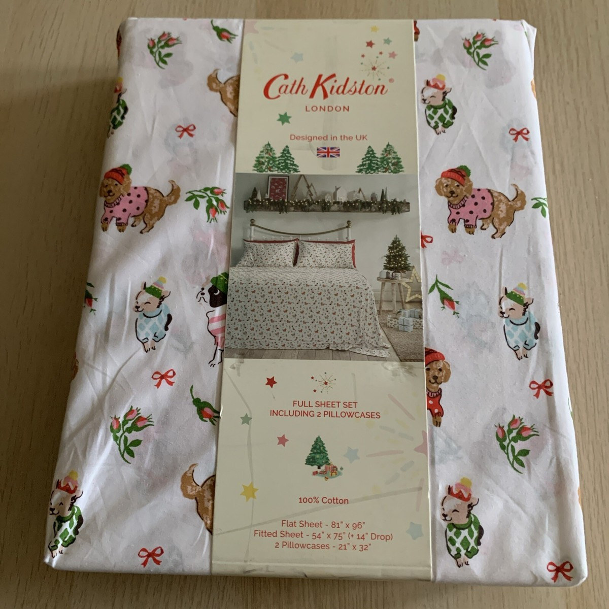 New! Cath Kidston London Cotton Sheet Set Full Puppy Love Christmas Dogs  4PC | eBay US
