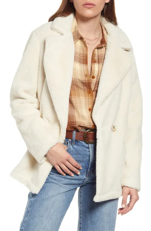 Treasure & Bond Faux Shearling Coat in Ivory Bone at Nordstrom, Size Small | Nordstrom