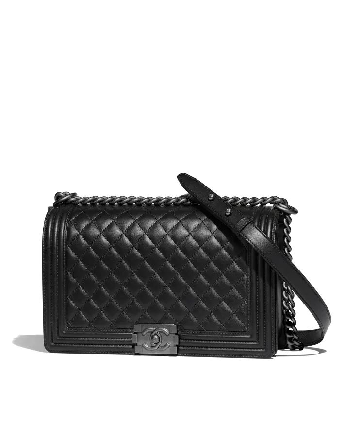 Large BOY CHANEL Handbag - Calfskin & ruthenium-finish metal — Fashion | CHANEL | Chanel, Inc. (US)