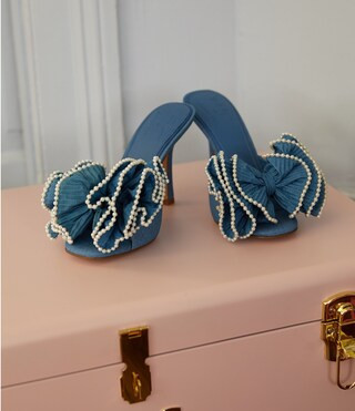 Gianni Bini x Venita Aspen Harlow Denim Pleated Pearl Bow Dress Sandals | Dillard's | Dillard's