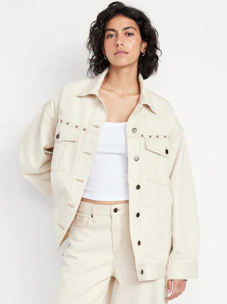 Oversized Studded Jean Jacket | Old Navy (CA)