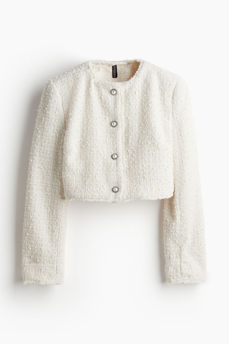 H & M - Cropped Bouclé-weave Jacket - White | H&M (US + CA)