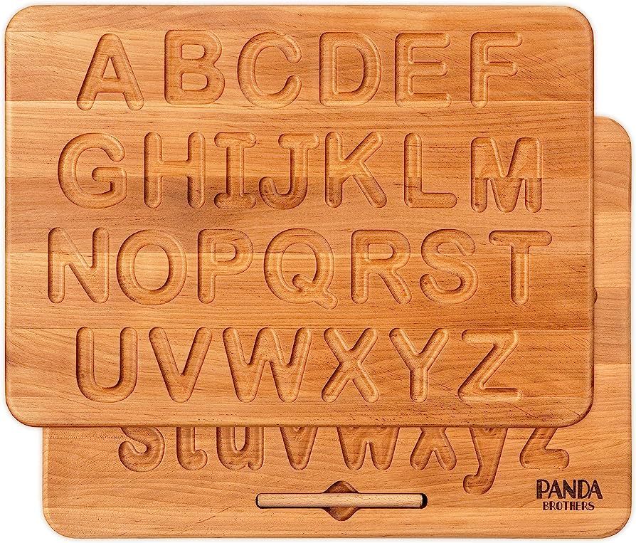 Panda Brothers Wooden Alphabet Tracing Board - Wooden Montessori Toys for 3 4 5 Year Old Kids, Ed... | Amazon (US)