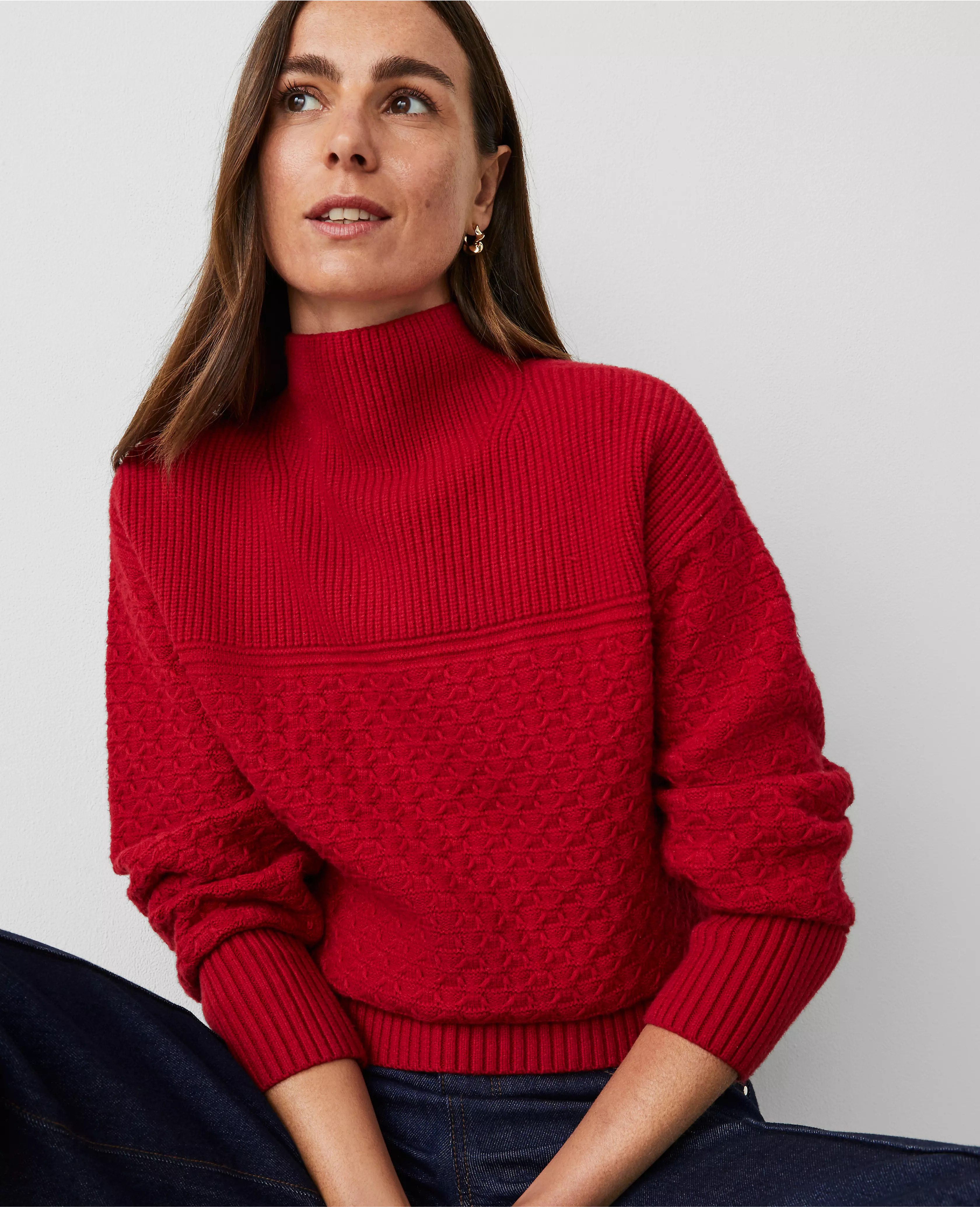 Mixed Stitch Drop Shoulder Sweater | Ann Taylor