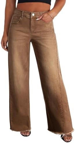 Eytino Women's Plus Size Wide Leg Jeans Elastic High Waist Stretchy Raw Hem Denim Pants with Pock... | Amazon (US)