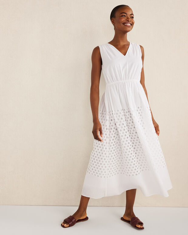 Organic Cotton Honeycomb Eyelet Midi Dress | Talbots