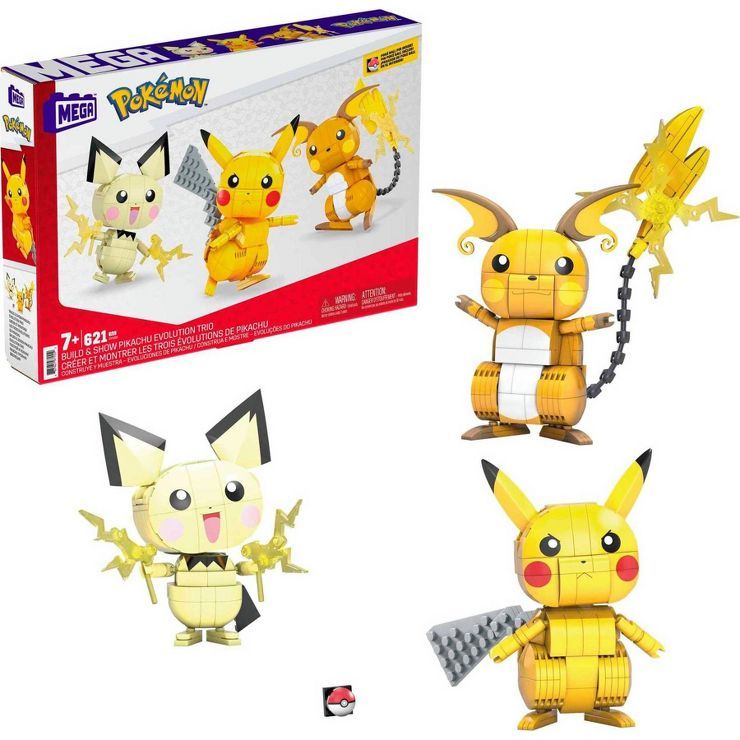 Mega Pokémon Build and Show Pikachu Evolution Trio Building Set - 621pcs | Target