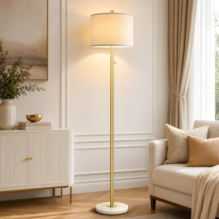 Nintiue Dimmable Gold Floor Lamp, Turkish Marble Base, White Linen Shade | Amazon (US)