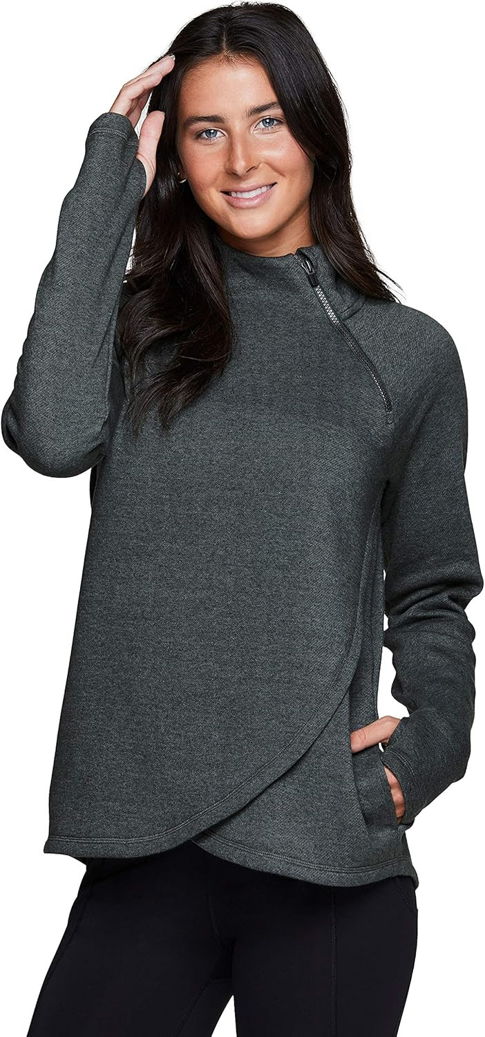 RBX Activewear Women's Fleece Pullover Sweatshirt with Zip Mock Neck, Pockets and Thumb Holes | Amazon (US)