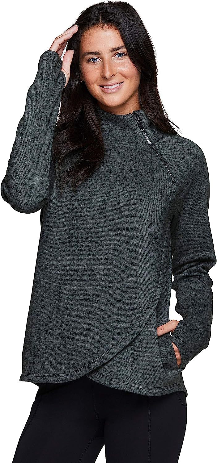 RBX Activewear Women's Fleece Pullover Sweatshirt with Zip Mock Neck, Pockets and Thumb Holes | Amazon (US)