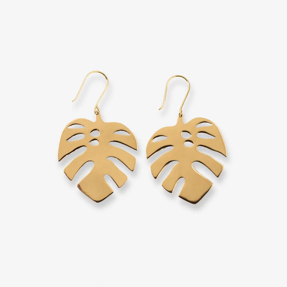Flora Monstera Leaf Dangle Earrings Brass | INK+ALLOY