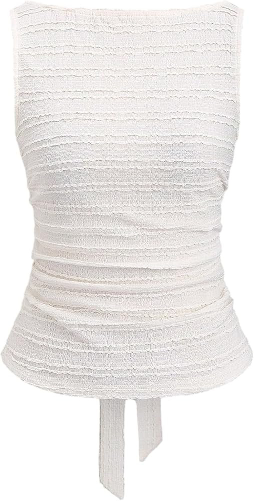 SOLY HUX Women's Summer Tank Top Bow Tie Back Boat Neck Sleeveless Textured Going Out Tops | Amazon (US)