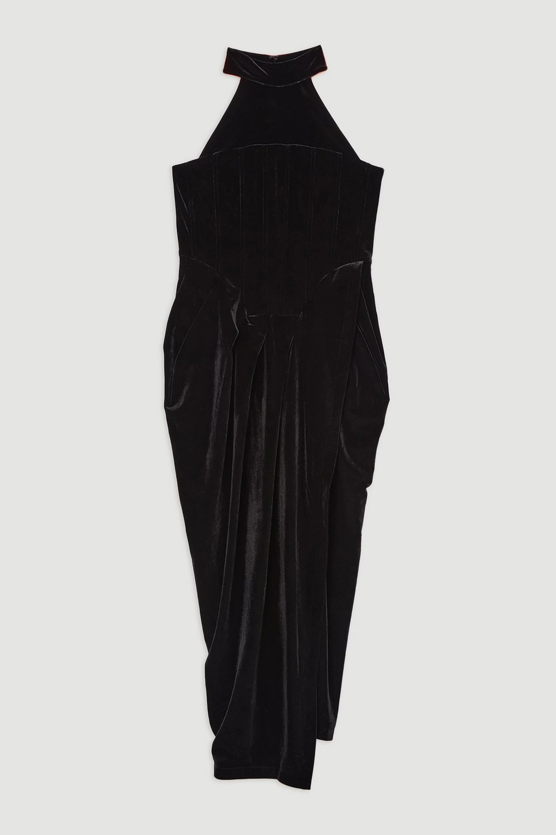 Tailored Velvet Halter Neck Maxi Dress | Karen Millen | Karen Millen UK + IE + DE + NL