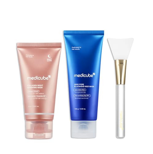 Medicube Korean Viral Glass Skin Mask Duo: Collagen Overnight Wrapping Peel Off Facial Mask Pack and Zero Pore Blackhead Mud Facial Mask and Jelly Brush | Amazon (US)