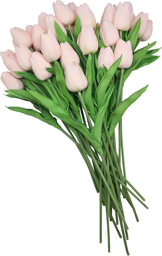 10-Heads Home Decor Mini Tulip Real Touch Tulip Artificial Flowers Bouquets (Light Pink) | Amazon (US)