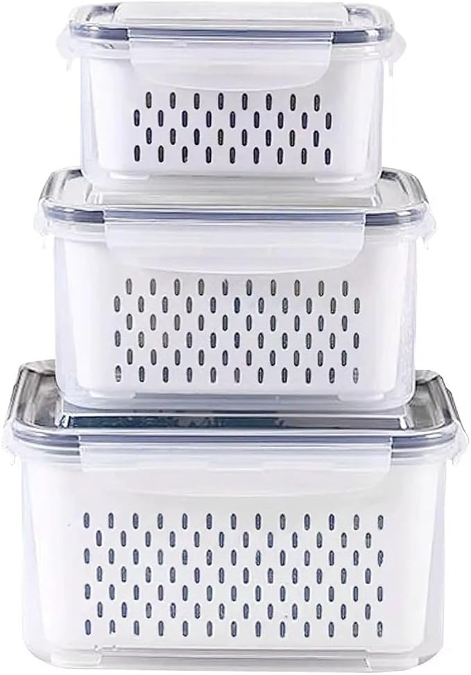 Kit 3 Potes Organizadores de Geladeira com Cesto Removível 850ml, 1750ml e 3300ml, Tampa Firme, ... | Amazon (BR)