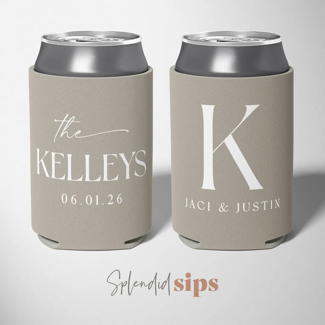 Monogram - Big Initial - Custom Wedding Can Coolers, Wedding Favors, Beverage Insulators, Beer Ho... | Etsy (US)