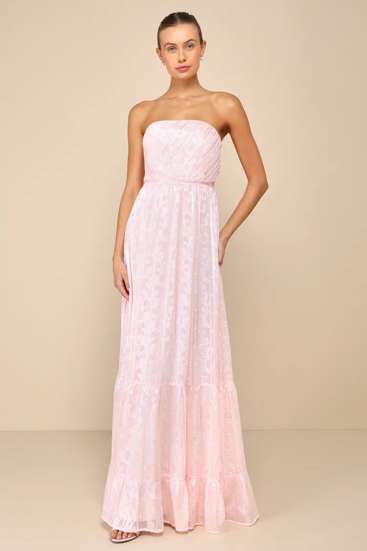 Adorably Elegant Blush Pink Jacquard Floral Strapless Maxi Dress | Lulus