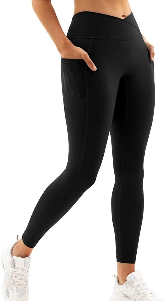 Vertvie Women Crossover Gym Leggings with Pockets Buttery Soft High Waisted Booty Legging V Cross... | Amazon (US)