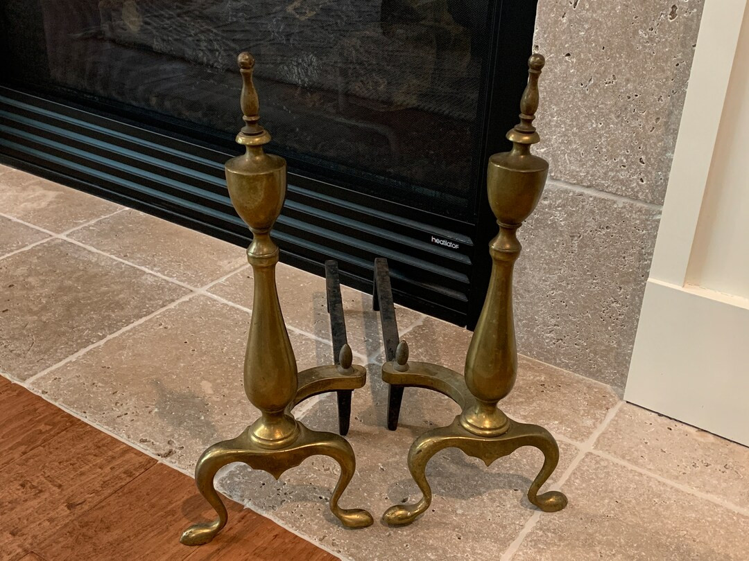 Vintage Set of Traditional Federal Brass Andirons L Fire Dogs - Etsy | Etsy (US)