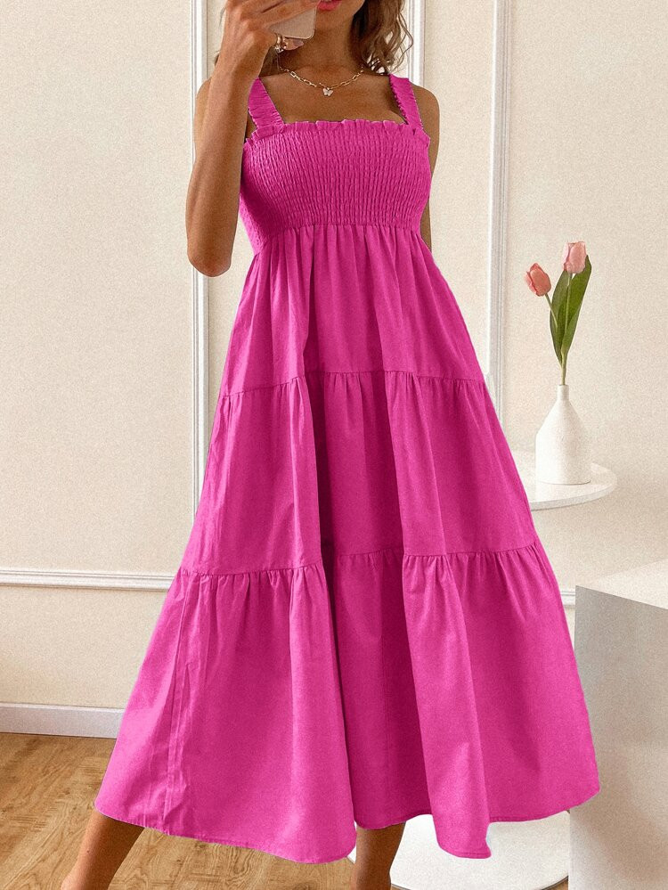 Solid Shirred Swing Cami Dress | SHEIN