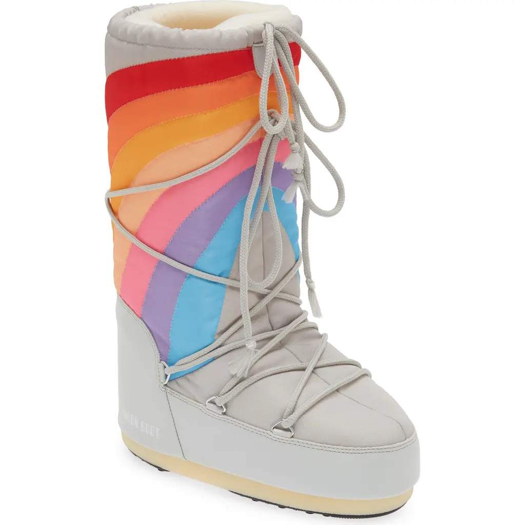 Kids' Rainbow Print Icon Water Repellent Moon Boot® in Glacier/Blue-Red at Nordstrom, Size 30 Eu | Nordstrom