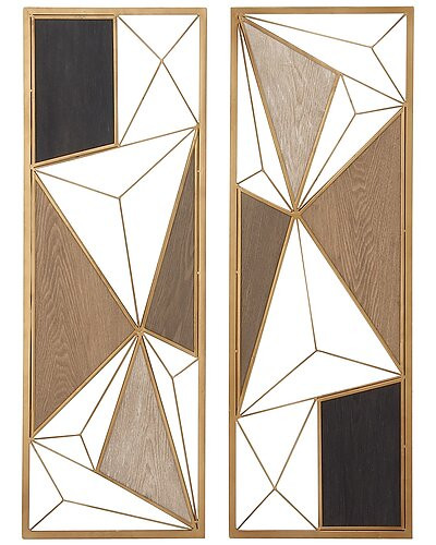 Set Of 2 Geometric Brown Metal Wall Decor With Black And Gold Accents | Rue La La