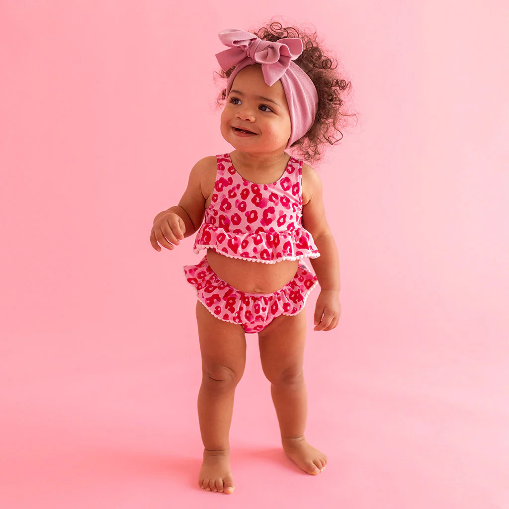 Leopard Pink Girls Two Piece Swimsuit | Ashley | Posh Peanut