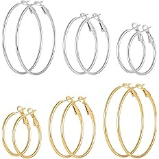6 Pairs Stainless Steel gold silver Plated Hoop Earrings for Women Girls, Hypoallergenic Hoops Wo... | Amazon (US)