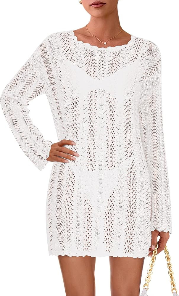 PRETTYGARDEN Women's Swimsuit Cover Up 2025 Summer Bathing Suit Swimwear Crochet Knit Dress Fashi... | Amazon (US)