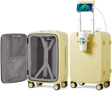mixi Carry On Luggage with Cup Phone Holder and Charger Hard Shell Suitcases with Spinner Wheels,... | Amazon (US)