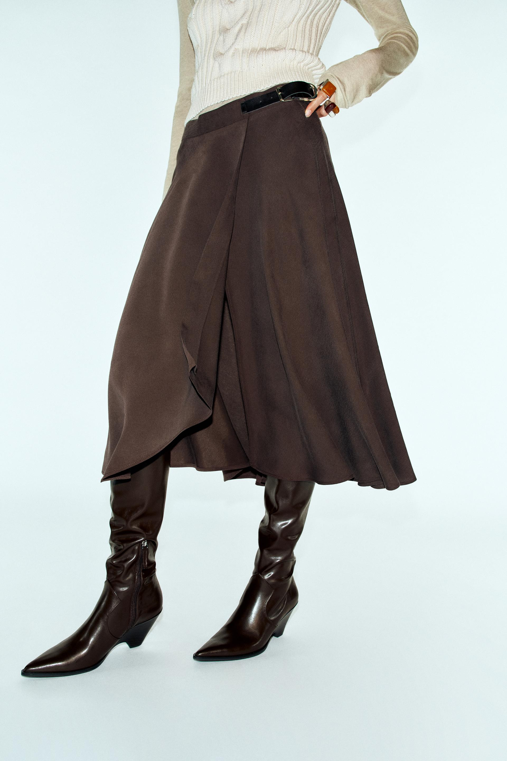 Zara - Buckle Wrap Midi Skirt - Brown - Xl - Woman | Zara US