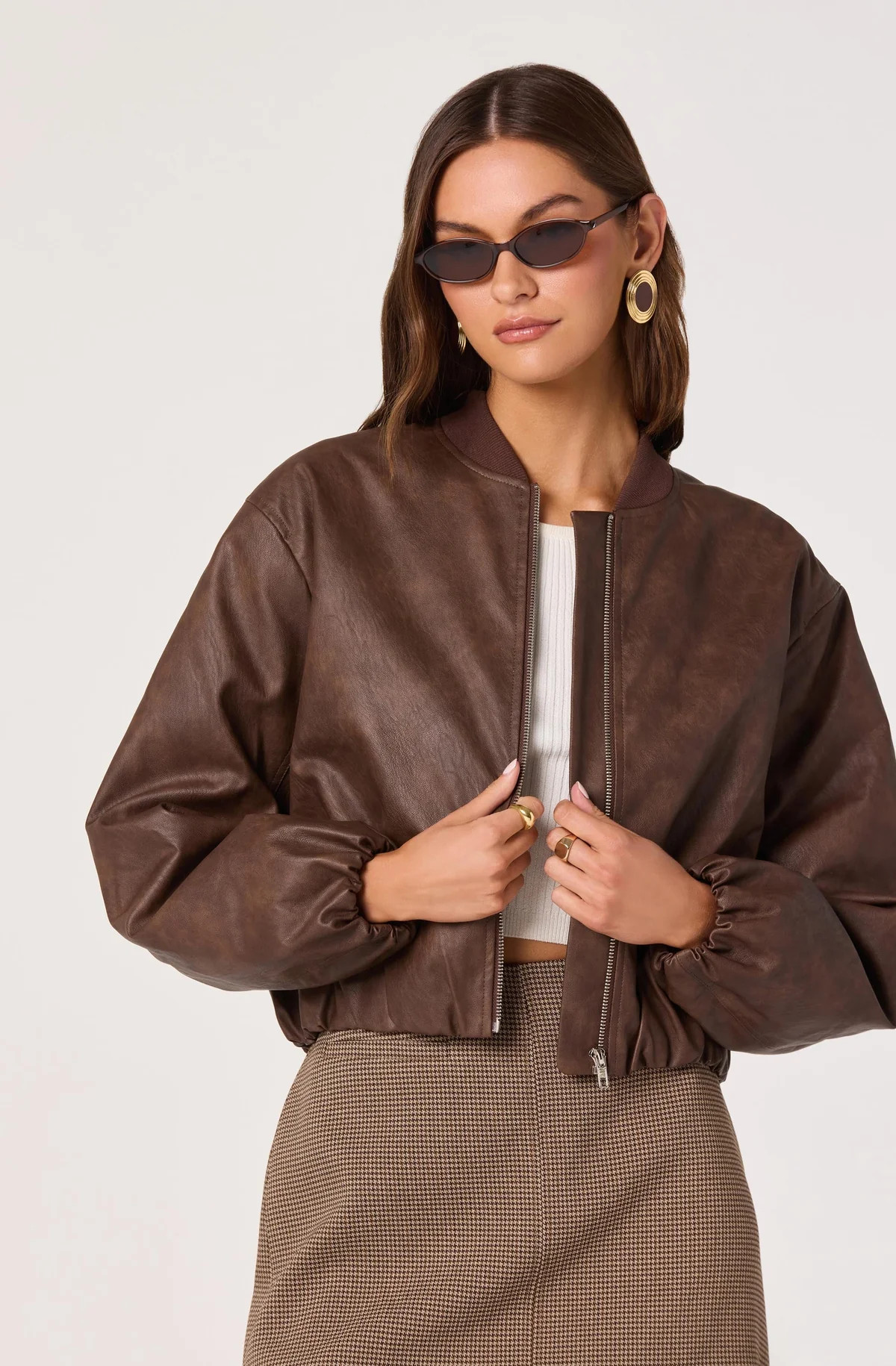Faux Leather Bomber Jacket - Brown / XS | ASTR The Label (US)