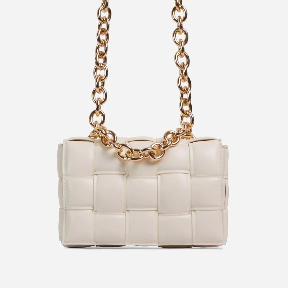 Jackson Chain Detail Quilted Shoulder Bag In Nude Faux Leather | EGO Shoes (US & Canada)